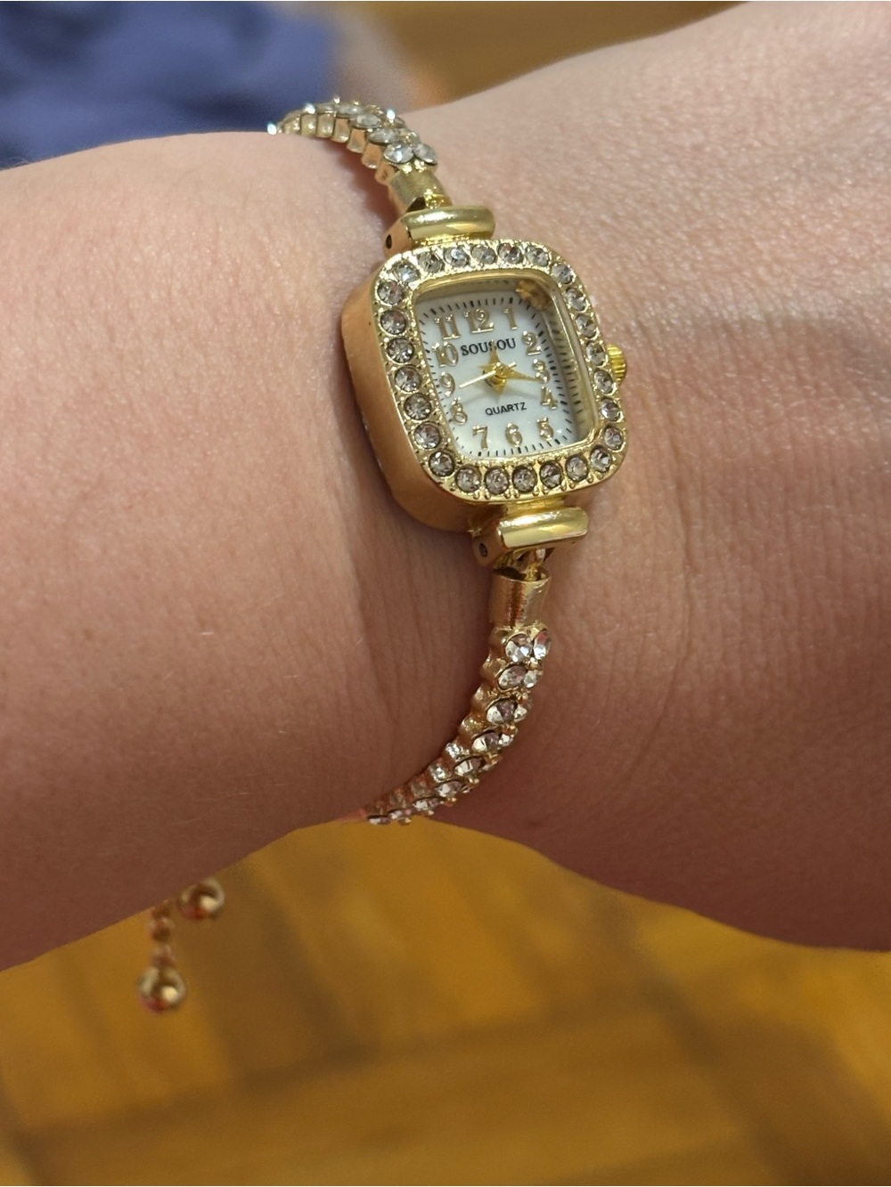 adjustable Gold Crystal Accent Women's Bracelet Watch